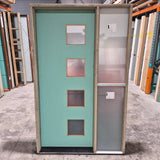 Timber Entry Door - Pre-Hung in a 2102h x 1310w Frame w/ 4 x Obscure Glass + Sidelite *Factory 2nd* 10759