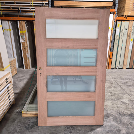 Timber Entry Door - 2040h x 1200w Solid Core w/ 4 x Obscure Glass *Factory 2nd* 10760