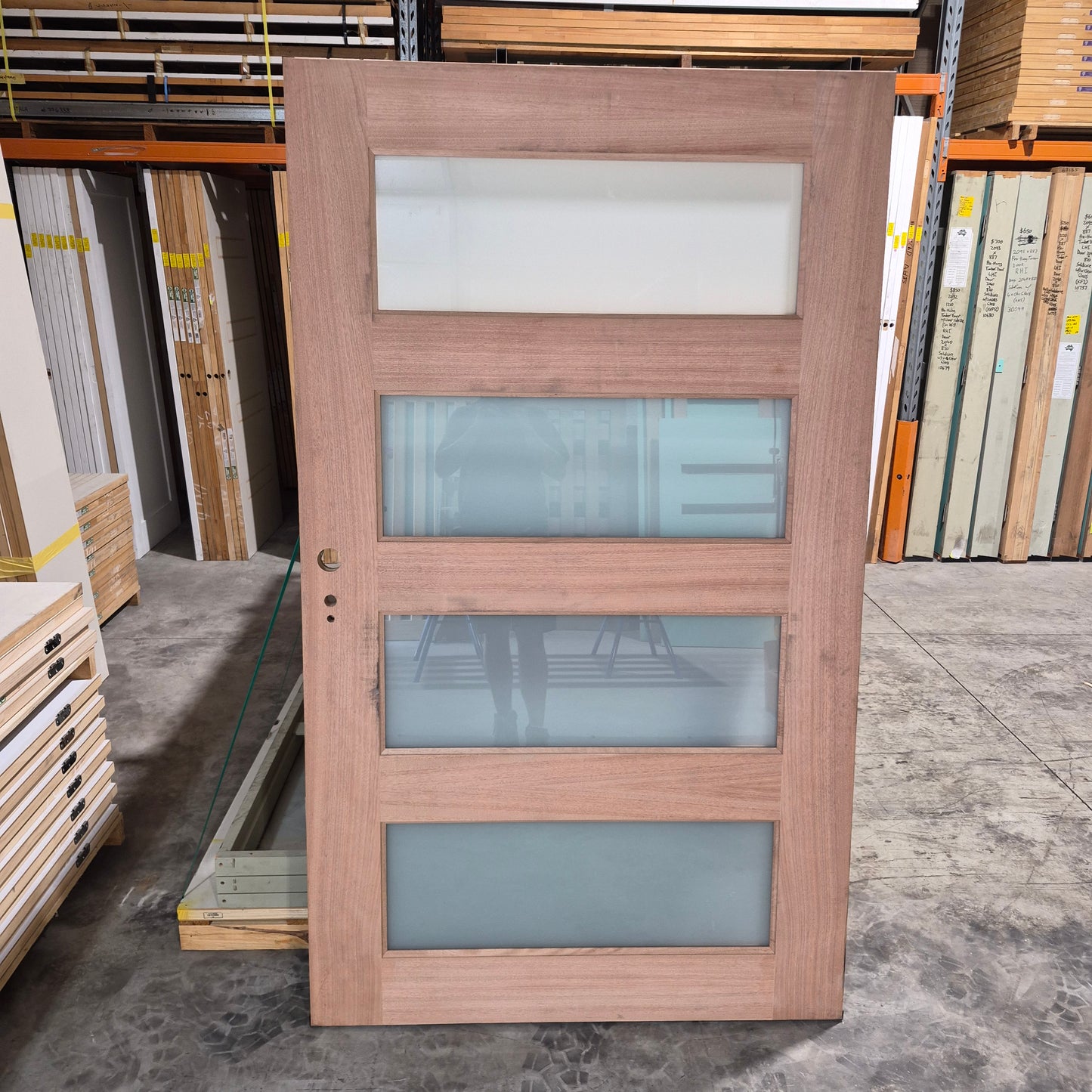 Timber Entry Door - 2040h x 1200w Solid Core w/ 4 x Obscure Glass *Factory 2nd* 10760