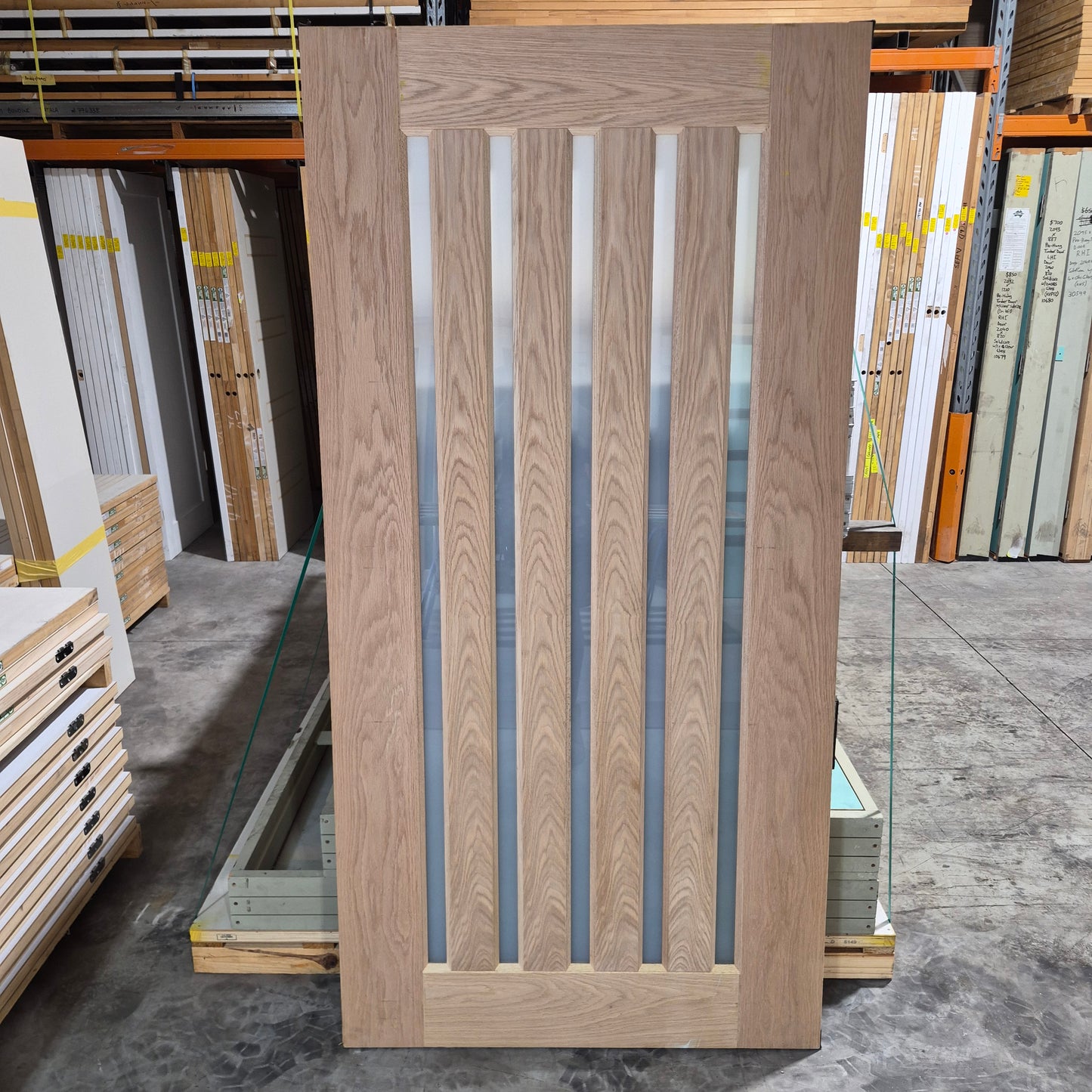 Timber Entry Door - 2040h x 1020w Solid Core w/ 5 x Obscure Glass (AWO 5VG) *Factory 2nd* 10761
