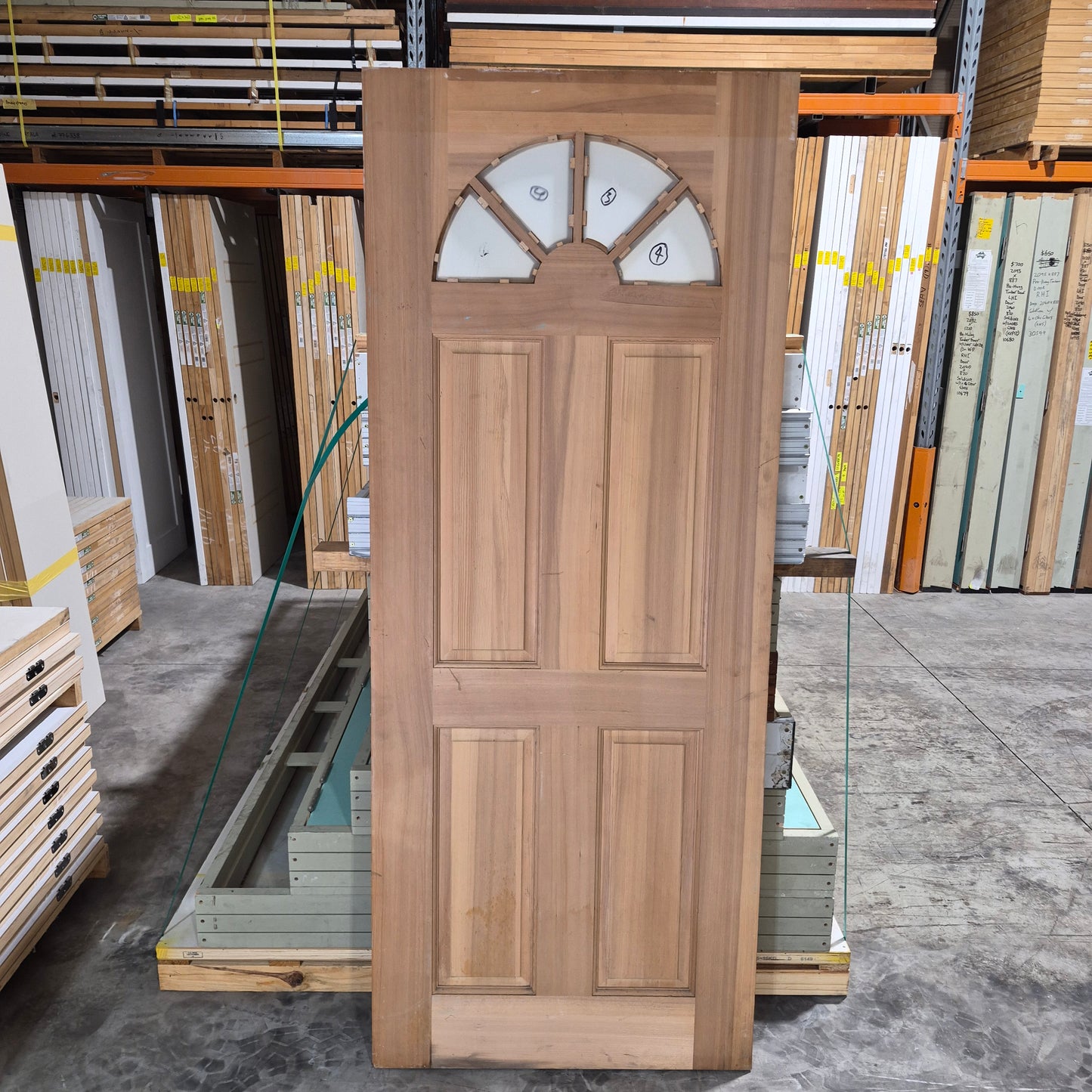 Timber Entry Door - 2040h x 820w Western Red Cedar w/ 4 x Obscure Glass *Factory 2nd - Damaged* 10762