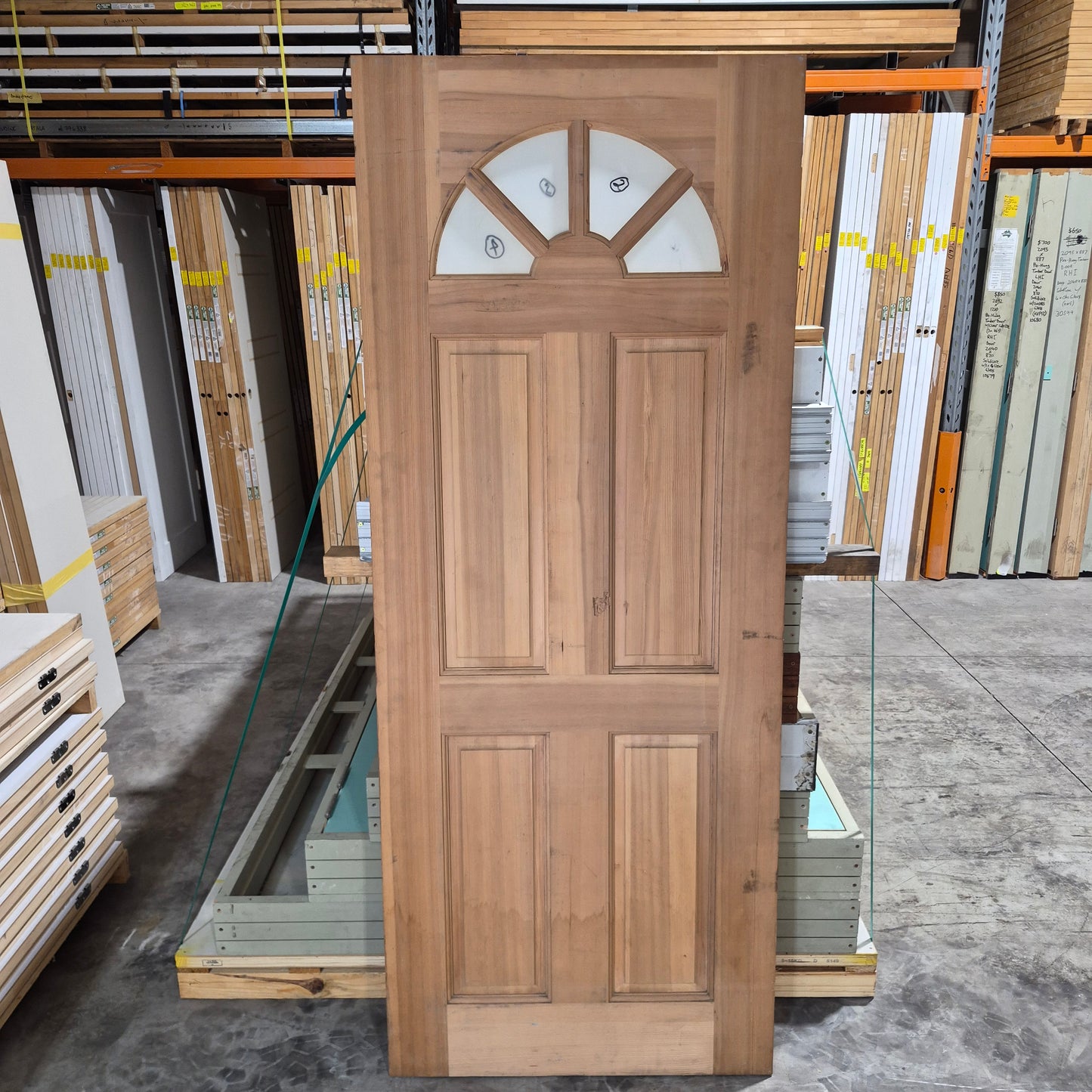 Timber Entry Door - 2040h x 820w Western Red Cedar w/ 4 x Obscure Glass *Factory 2nd - Damaged* 10762