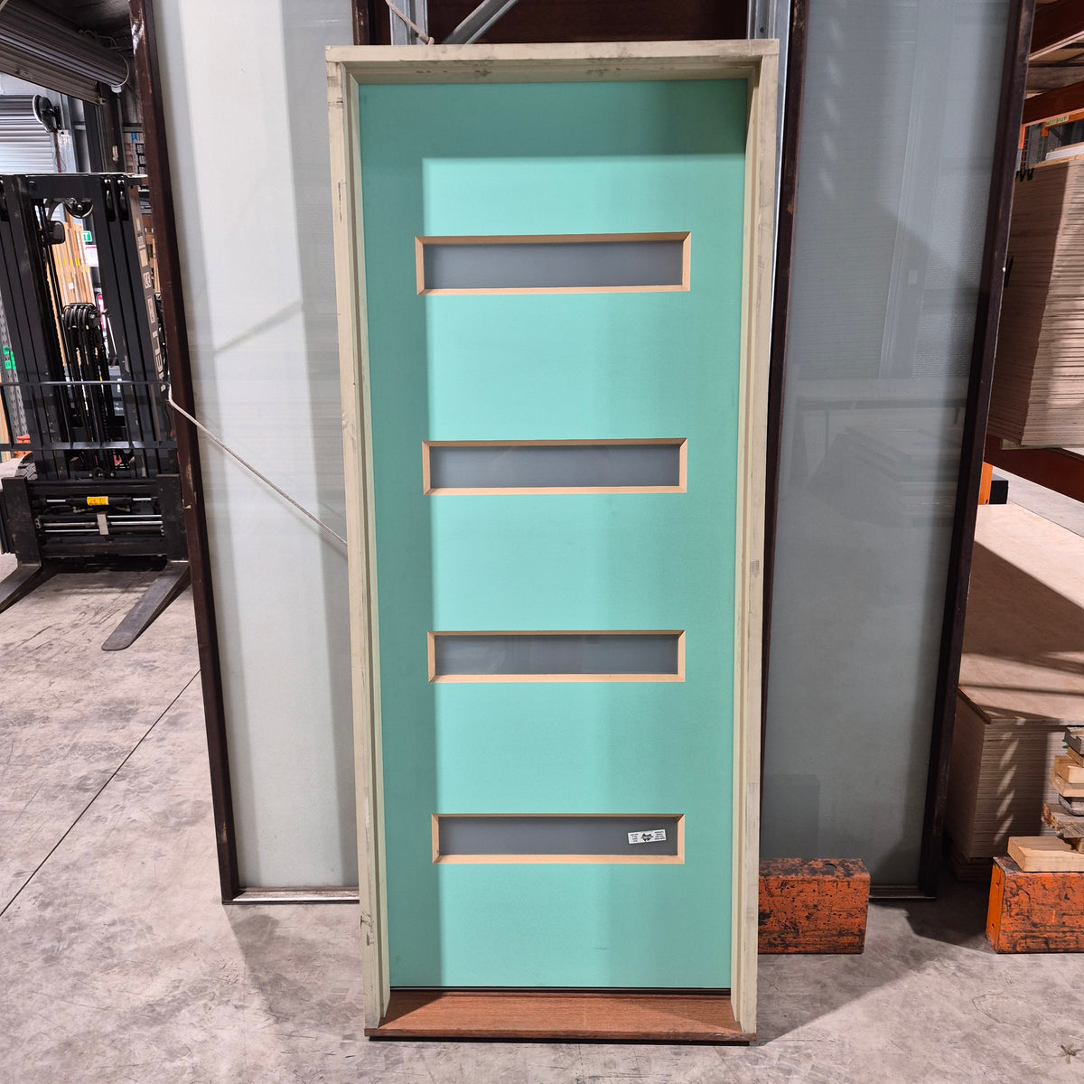 Timber Entry Door - Pre-Hung in a 2125h x 887w Frame w/ 4 x Obscure Glass (XN5) *Factory 2nd* 10774