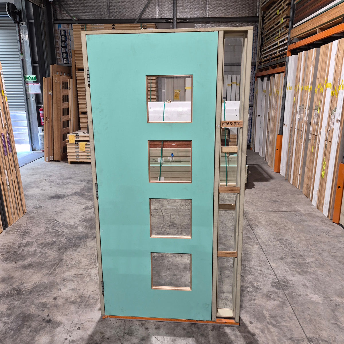 Timber Entry Door - Pre-Hung in a 2095h x 1060w Frame w/ 4 x Clear Glass + Sidelite *Factory 2nd* 10778