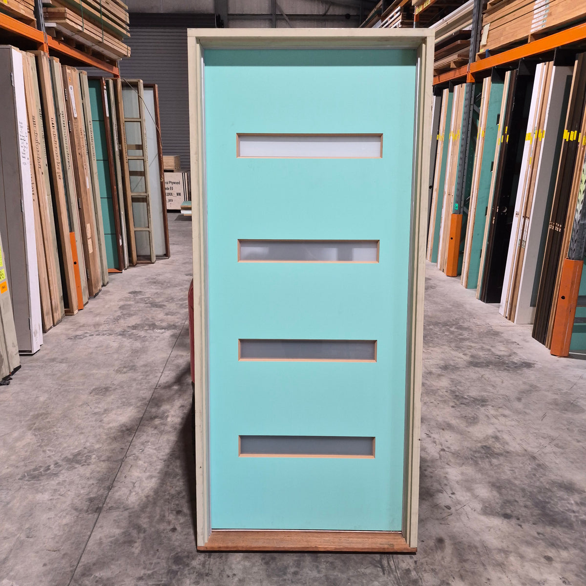 Timber Entry Door - Pre-Hung in a 2115h x 937w Frame w/ 4 x Obscure Glass *Factory 2nd* 10787