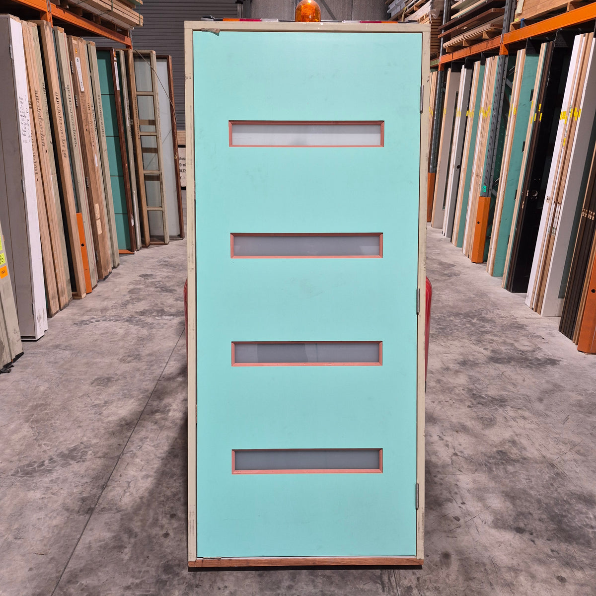 Timber Entry Door - Pre-Hung in a 2115h x 937w Frame w/ 4 x Obscure Glass *Factory 2nd* 10787