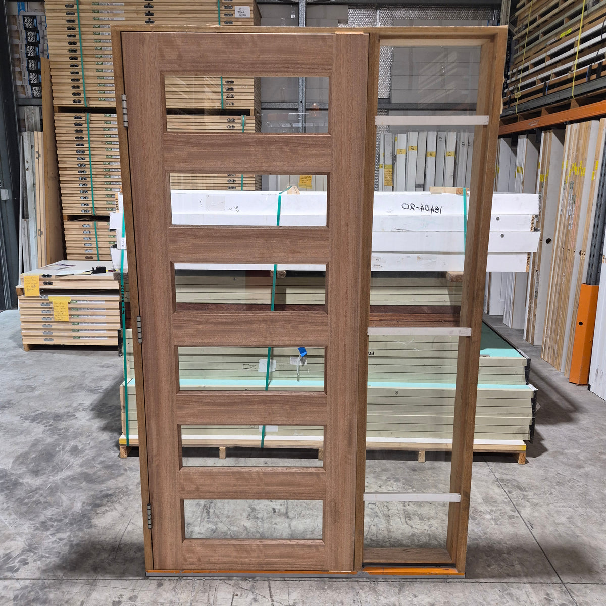 Timber Entry Door - Pre-Hung in a 2095h x 1310w Frame w/ 6 x Clear Glass + Sidelite *Factory 2nd* 10788
