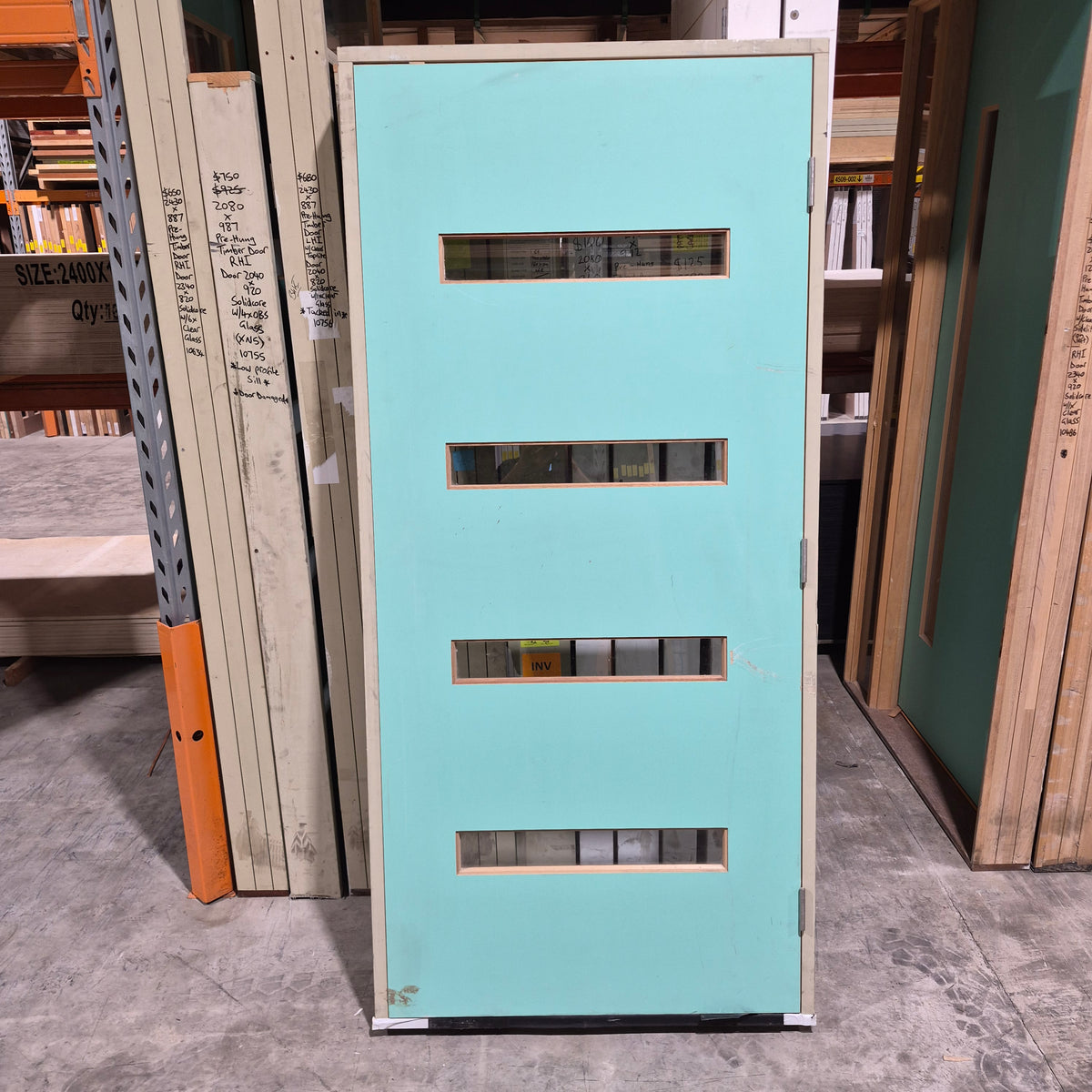 Timber Entry Door - Pre-Hung in a 2102h x 987w Frame w/ 4 x Clear Glass (XN5) *Factory 2nd* 10793