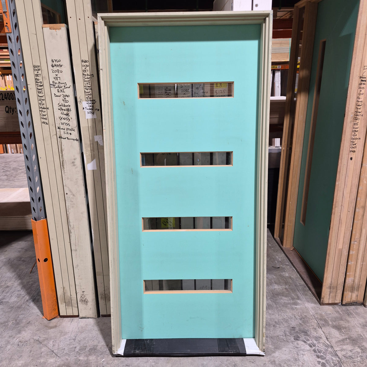 Timber Entry Door - Pre-Hung in a 2102h x 987w Frame w/ 4 x Clear Glass (XN5) *Factory 2nd* 10793