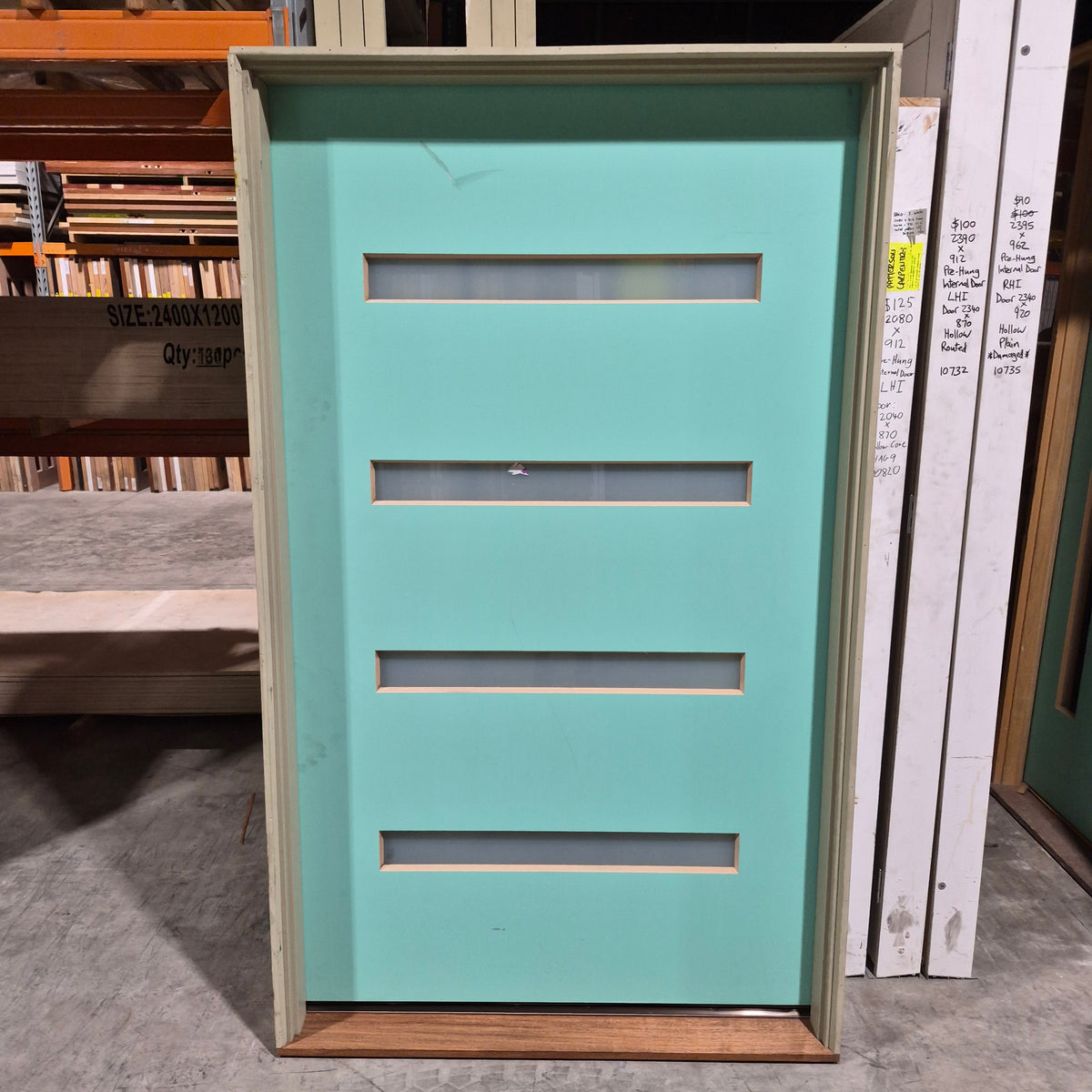 Timber Entry Door - Pre-Hung in a 2130h x 1267w Frame w/ 4 x Obscure Glass (XN5) *Factory 2nd* 10794