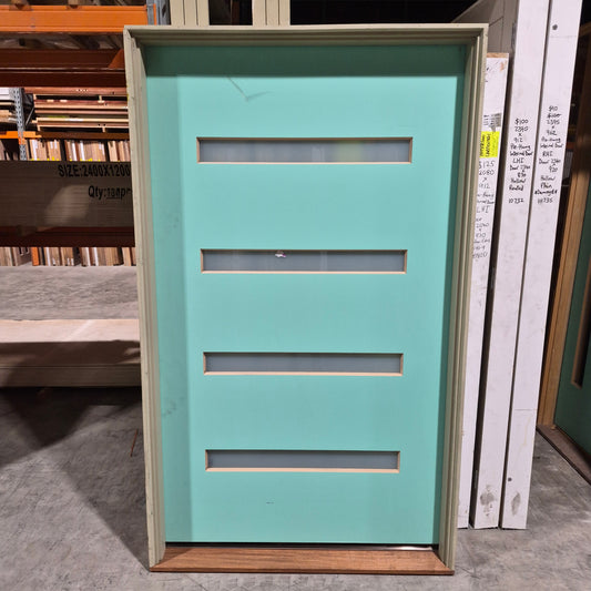 Timber Entry Door - Pre-Hung in a 2130h x 1267w Frame w/ 4 x Obscure Glass (XN5) *Factory 2nd* 10794