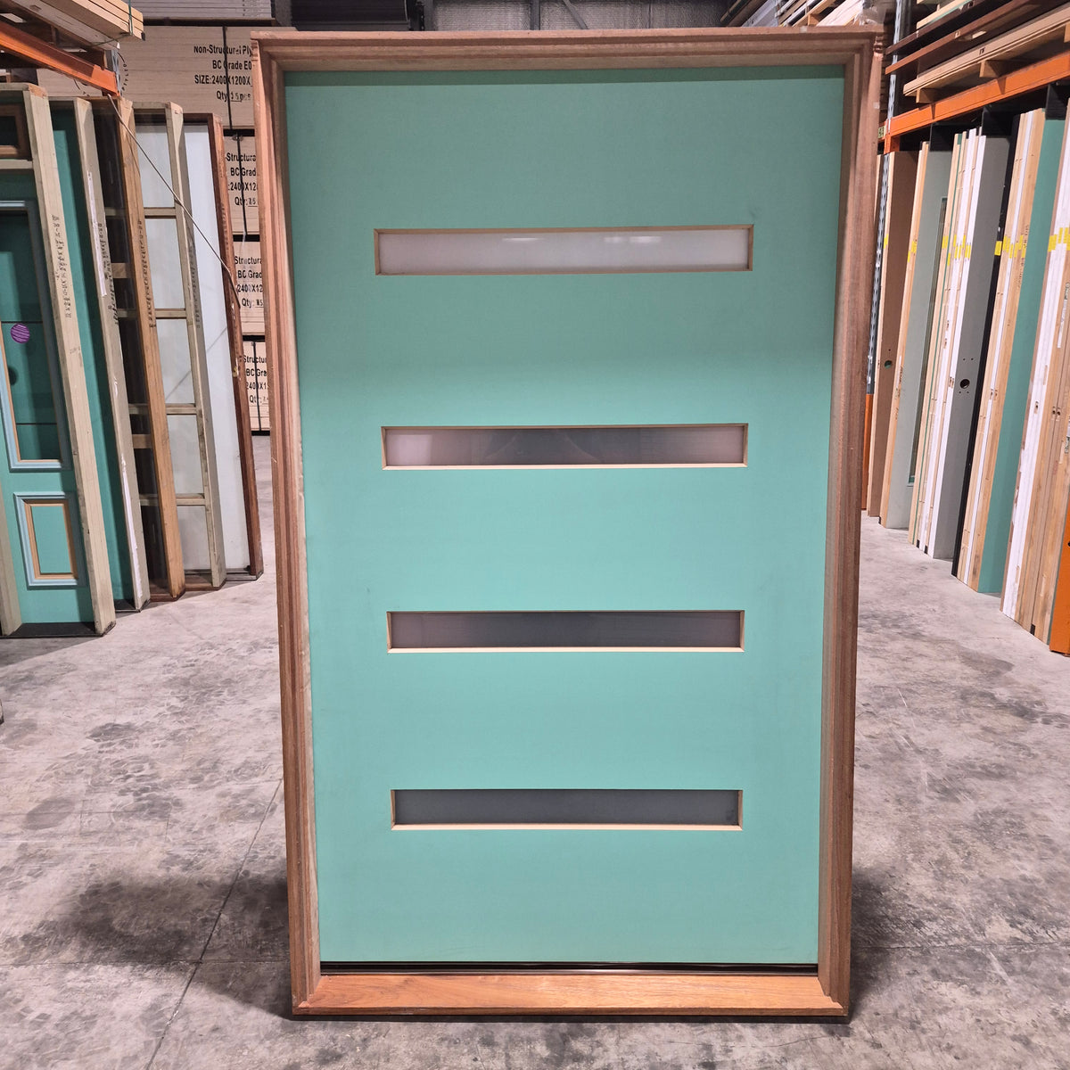 Timber Entry Door - Pre-Hung in a 2130h x 1267w Frame w/ 4 x Obscure Glass (XN5) *Factory 2nd* 10795