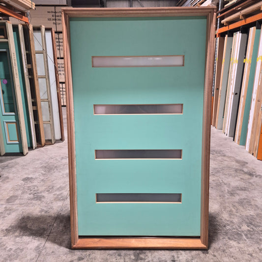 Timber Entry Door - Pre-Hung in a 2130h x 1267w Frame w/ 4 x Obscure Glass (XN5) *Factory 2nd* 10795