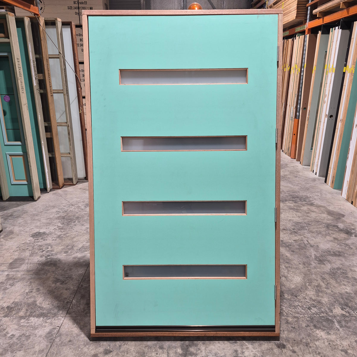 Timber Entry Door - Pre-Hung in a 2130h x 1267w Frame w/ 4 x Obscure Glass (XN5) *Factory 2nd* 10795