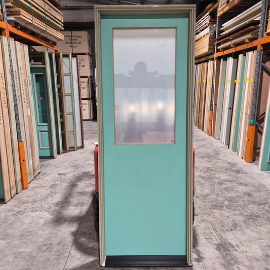 Timber Entry Door - Pre-Hung in a 2402h x 887w Frame w/ 1 x Obscure Glass (No. 7) *Factory 2nd* 10798