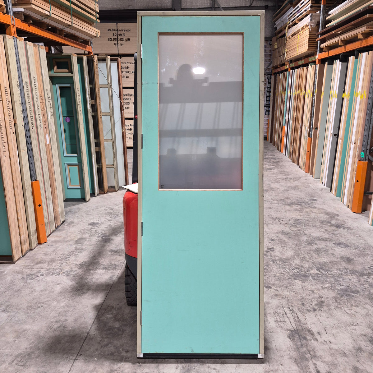 Timber Entry Door - Pre-Hung in a 2402h x 887w Frame w/ 1 x Obscure Glass (No. 7) *Factory 2nd* 10798