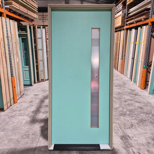 Timber Entry Door - Pre-Hung in a 2400h x 1087w Frame w/ 1 x Obscure Glass (PRU 101) *Factory 2nd* 10799