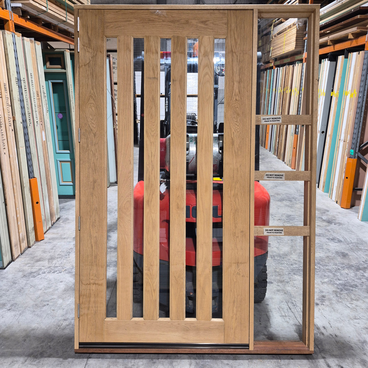 Timber Entry Door - Pre-Hung in a 2430h x 1690w Frame w/ 5 x Clear Glass + Sidelite *Factory 2nd* 10800