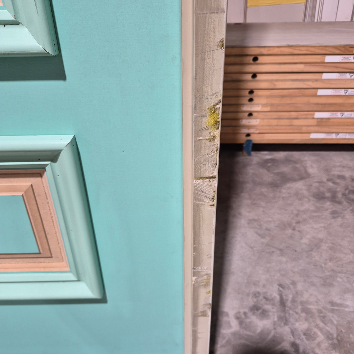 Timber Entry Door - Pre-Hung in a 2400h x 1490w Frame w/ Routed Pattern + Sidelite *Factory 2nd* 10807
