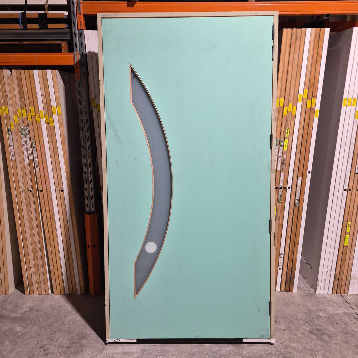 Timber Entry Door - Pre-Hung in a 2402h x 1267w Frame w/ 1 x Curved Obscure Glass (PMAD 111) *Factory 2nd* 10808