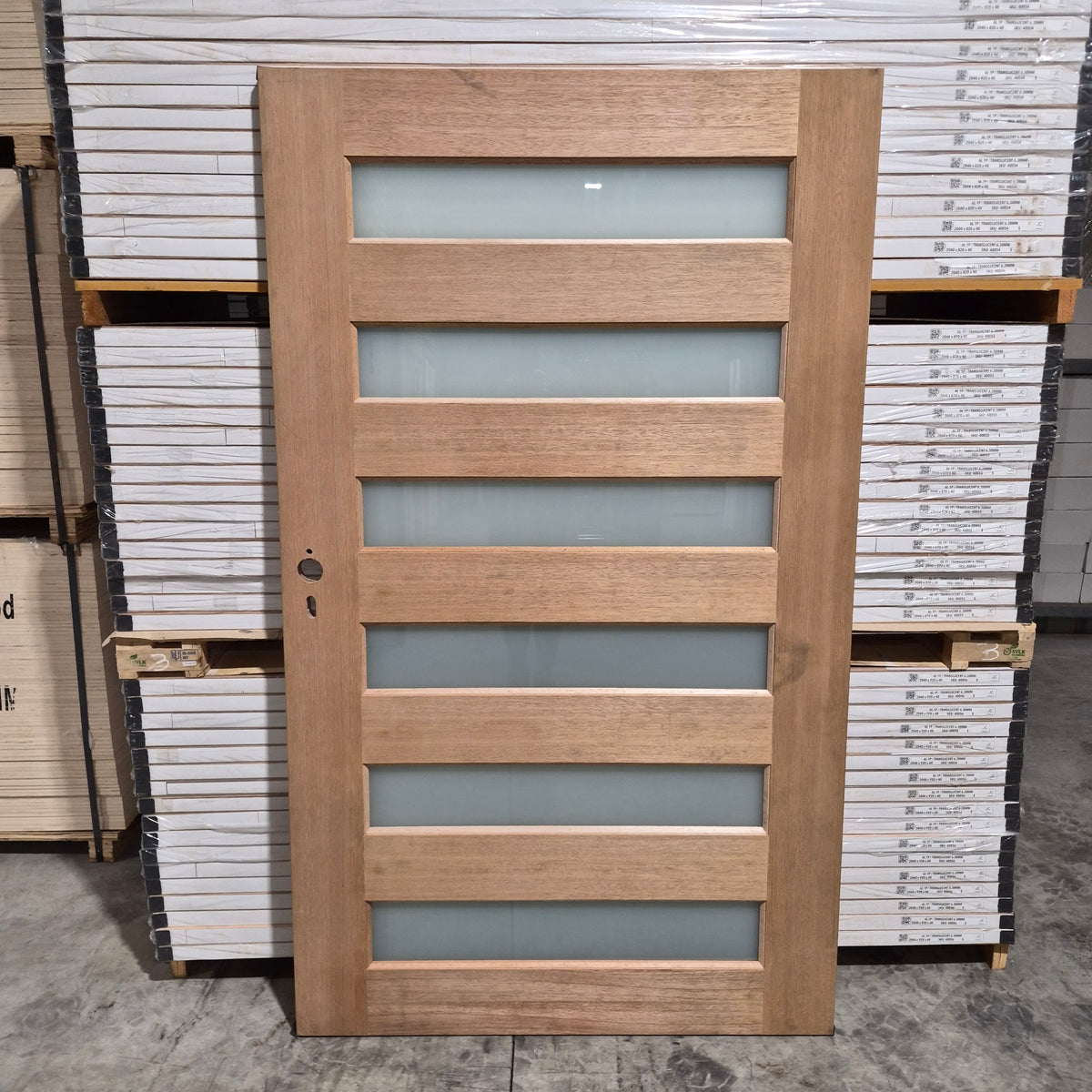 Timber Entry Door - 2040h x 1200w Solid Core w/ 6 x Obscure Glass *Factory 2nd* 10810