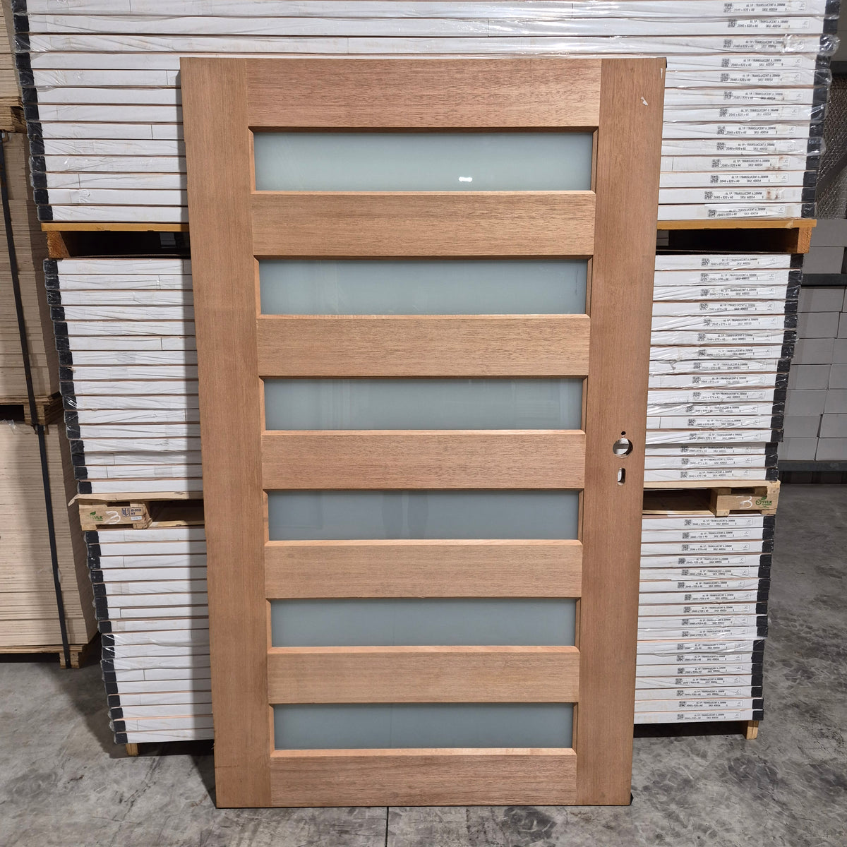 Timber Entry Door - 2040h x 1200w Solid Core w/ 6 x Obscure Glass *Factory 2nd* 10810