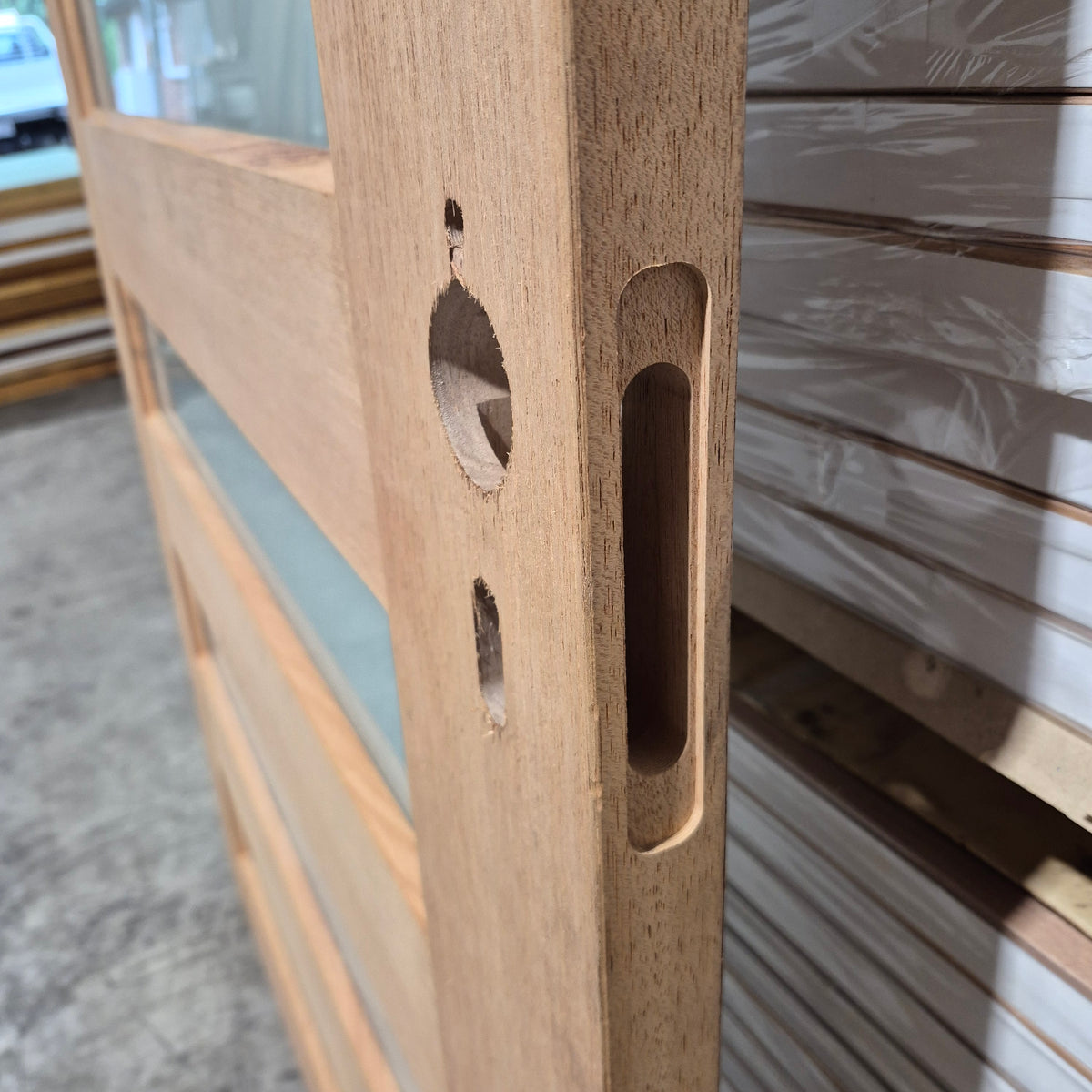 Timber Entry Door - 2040h x 1200w Solid Core w/ 6 x Obscure Glass *Factory 2nd* 10810