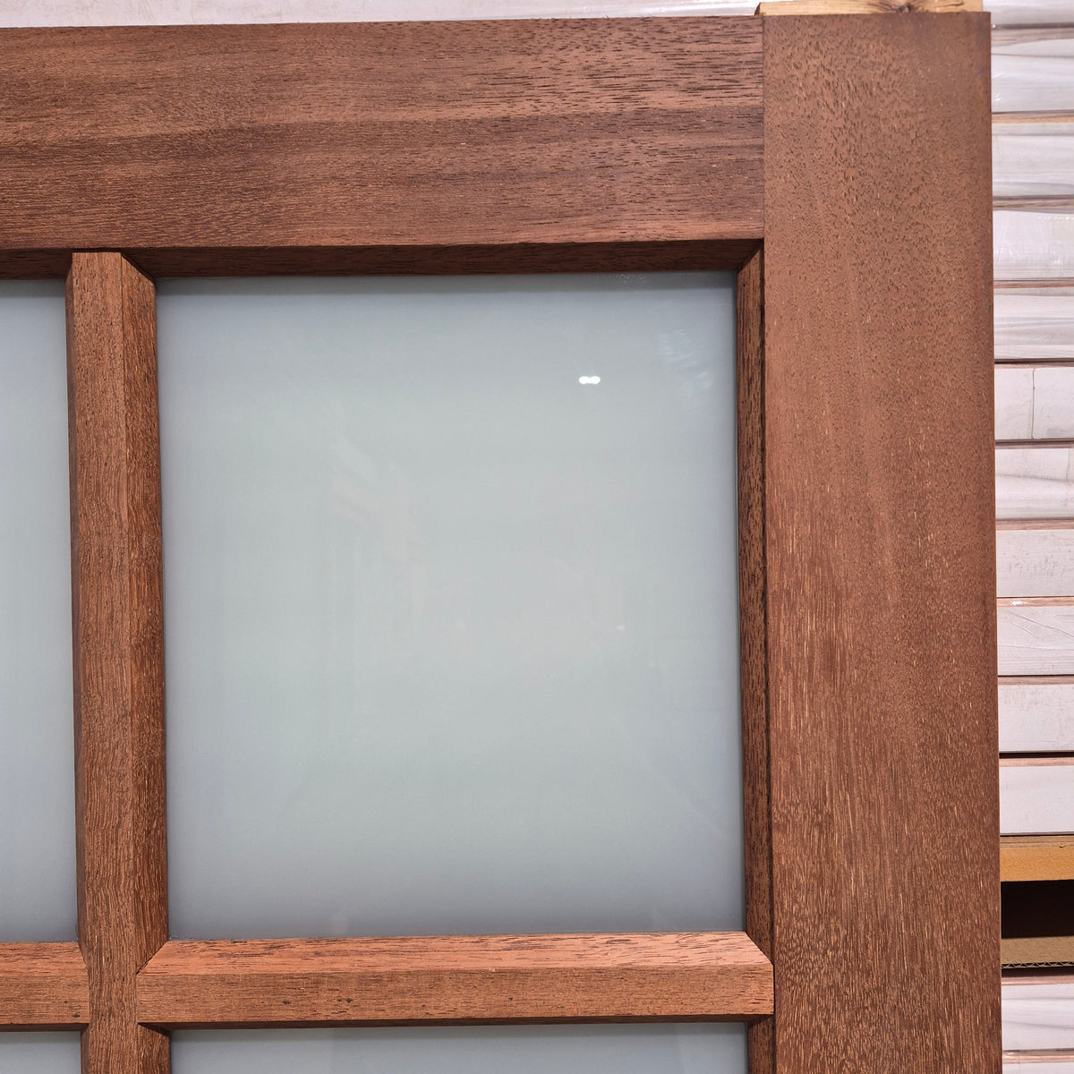 Timber Entry Door - 2040h x 820w Merbau / Kwila w/ 10x Obscure Glass *Factory 2nd* 10811