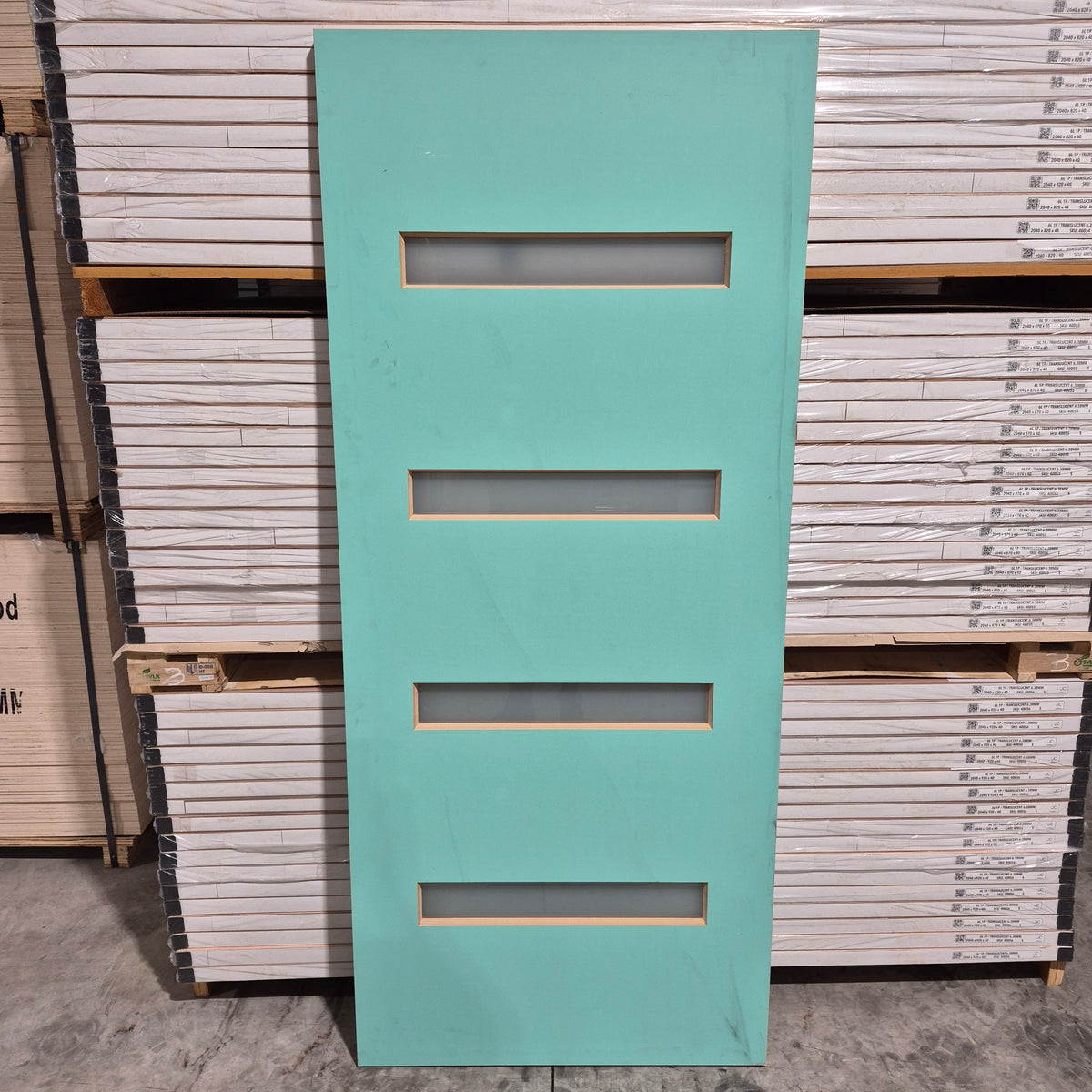 Timber Entry Door - 2040h x 870w Solid Core w/ 4 x Obscure Glass *Factory 2nd* 10813
