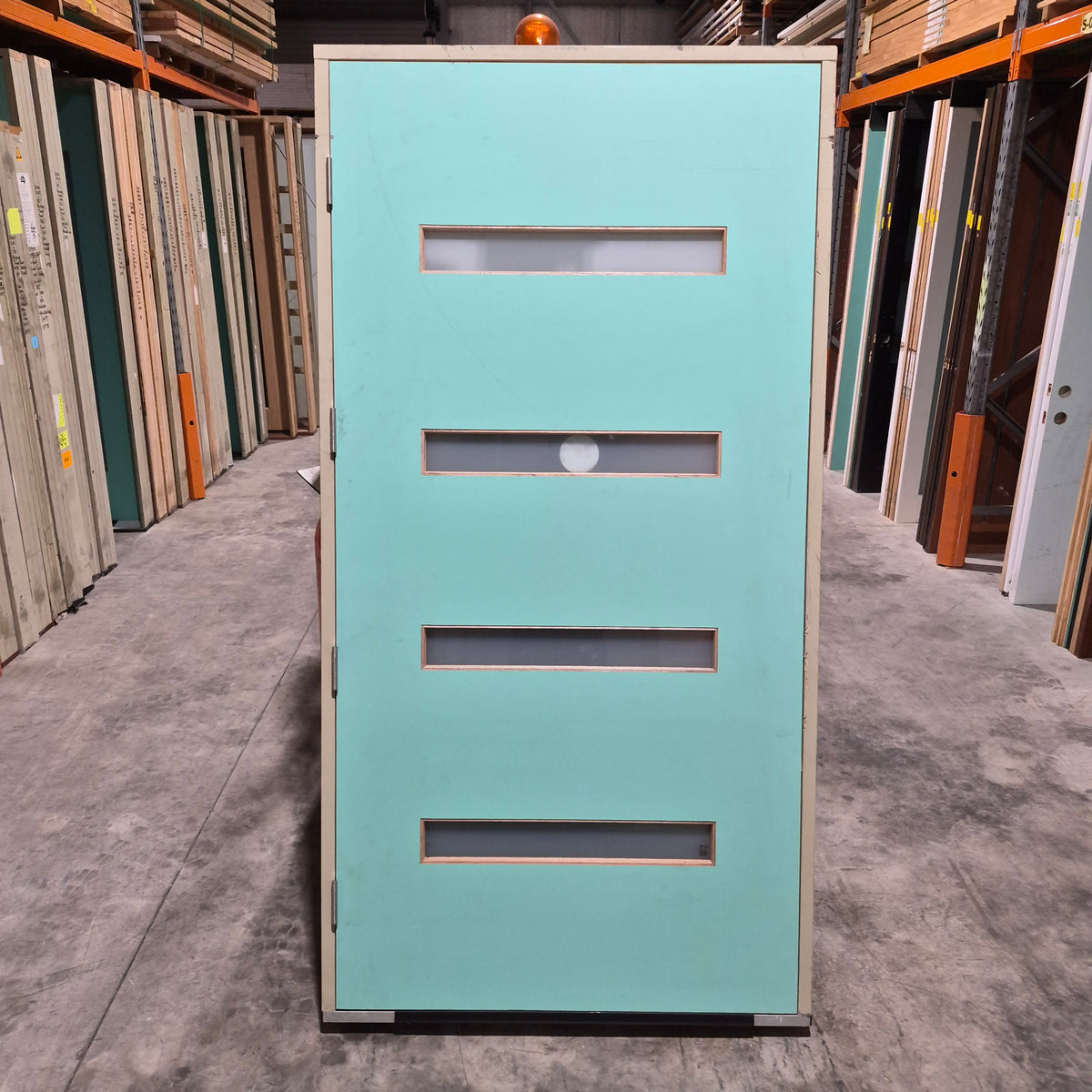 Timber Entry Door - Pre-Hung in a 2102h x 1087w Frame w/ 4 x Obscure Glass (PMAD 104) *Factory 2nd* 10819
