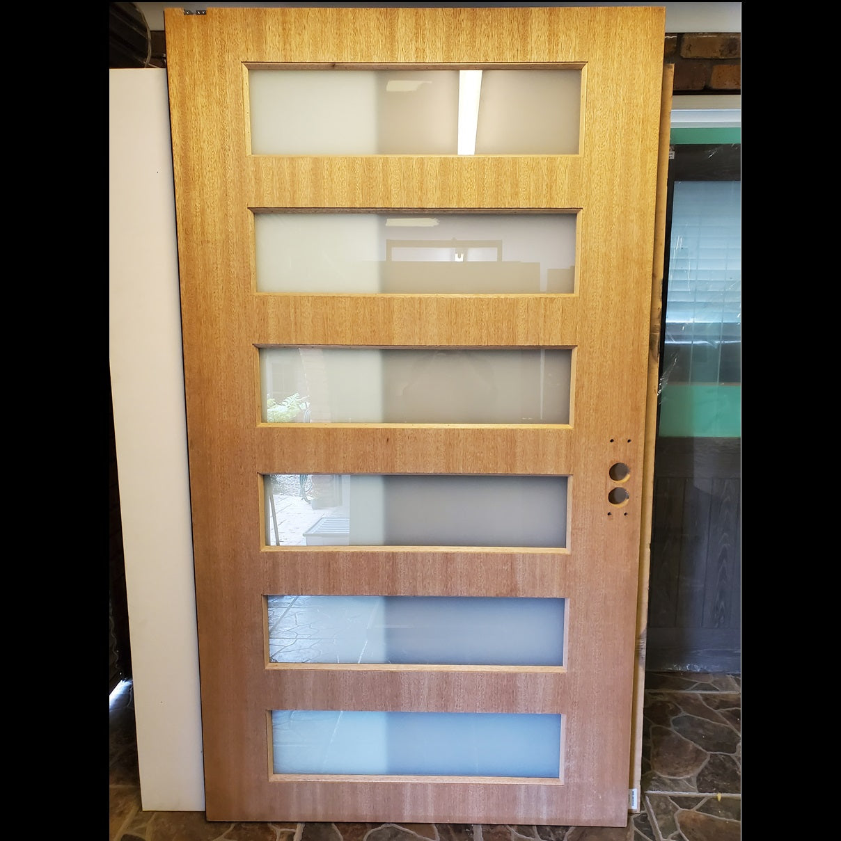 Timber Entry Door - 2160h x 1200w Solid Core w/ 6 x Obscure Glass *Factory 2nd* 20020