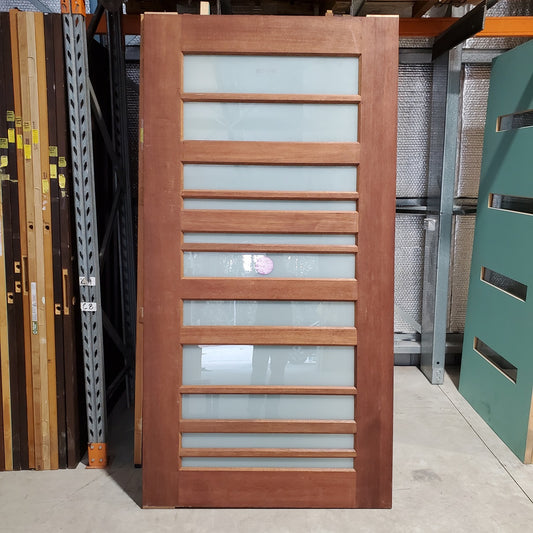 Timber Entry Door - 2340h x 1200w Merbau Solid Core w/ 11 x Obscure Glass *Factory 2nd* 20061