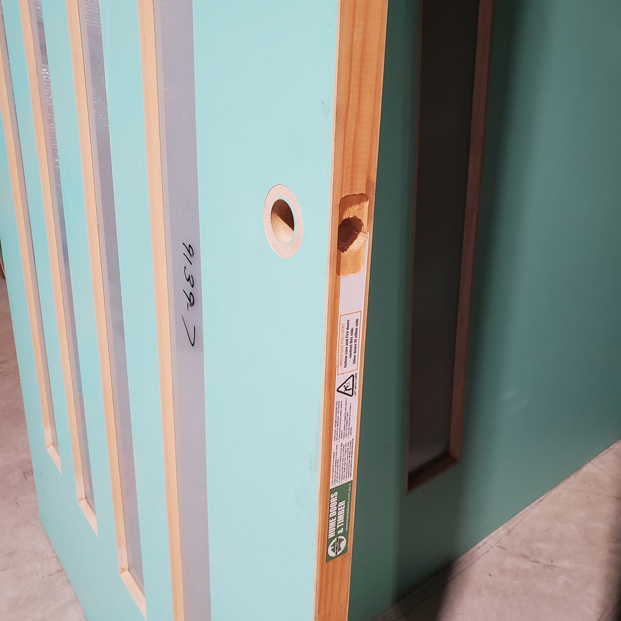 Timber Entry Door - 2340h x 1200w Solid Core w/ 4 x Obscure Glass *Factory 2nd* 20070