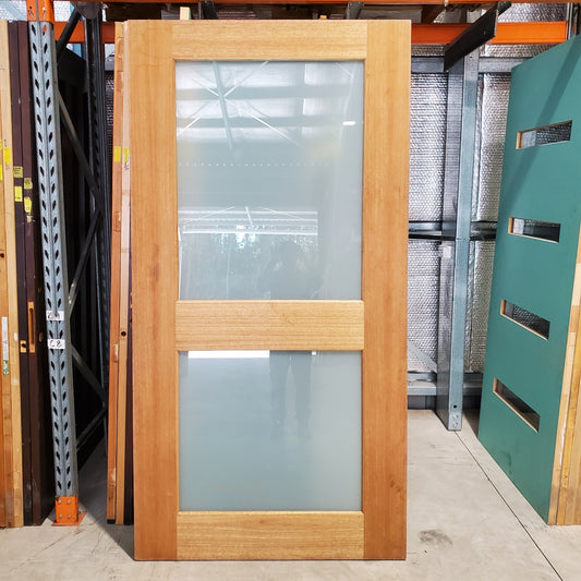 Timber Entry Door - 2340h x 1200w Solid Core w/ 2 x Obscure Glass *Factory 2nd* 20075