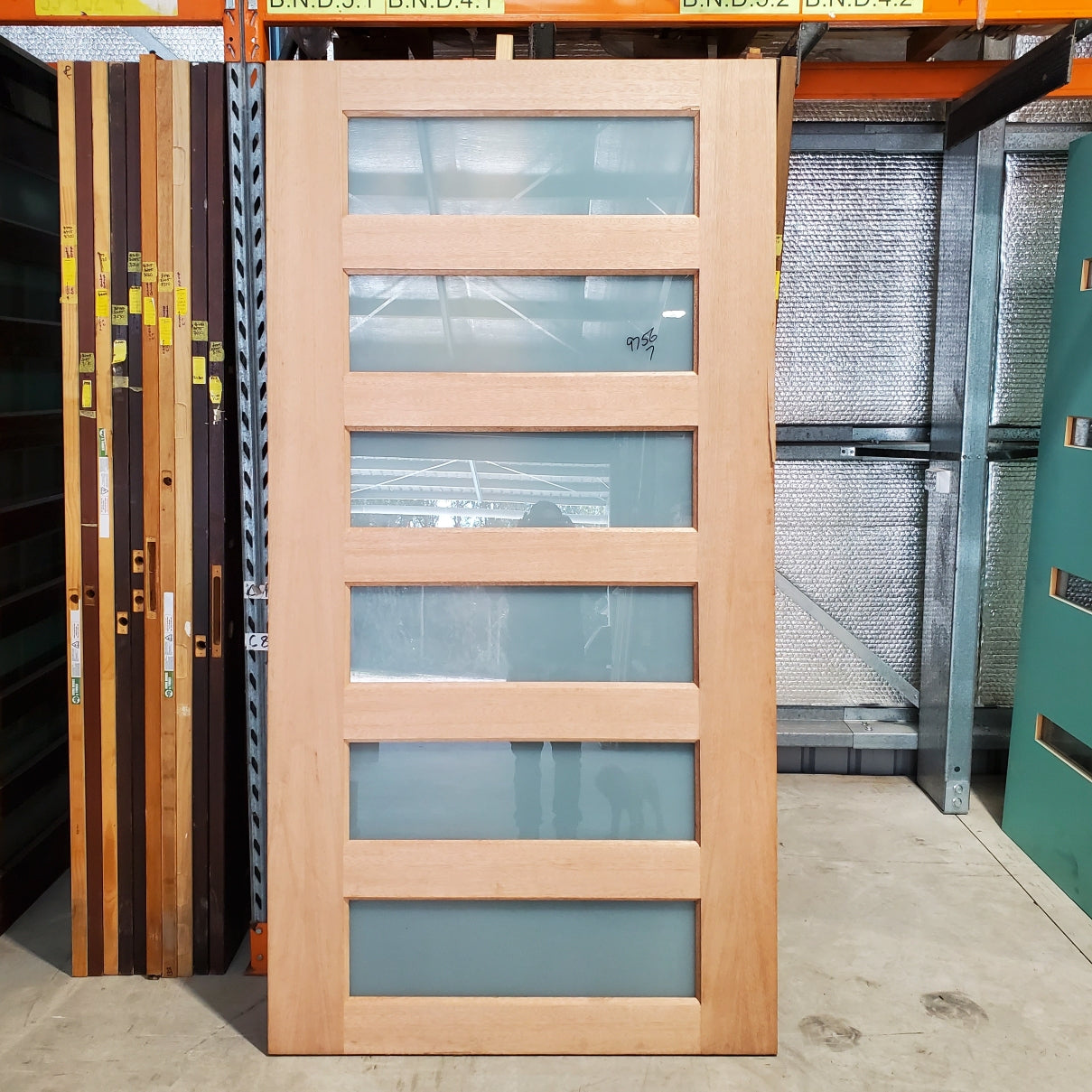 Timber Entry Door - 2340h x 1200w Solid Core w/ 6 x Obscure Glass *Factory 2nd* 20078