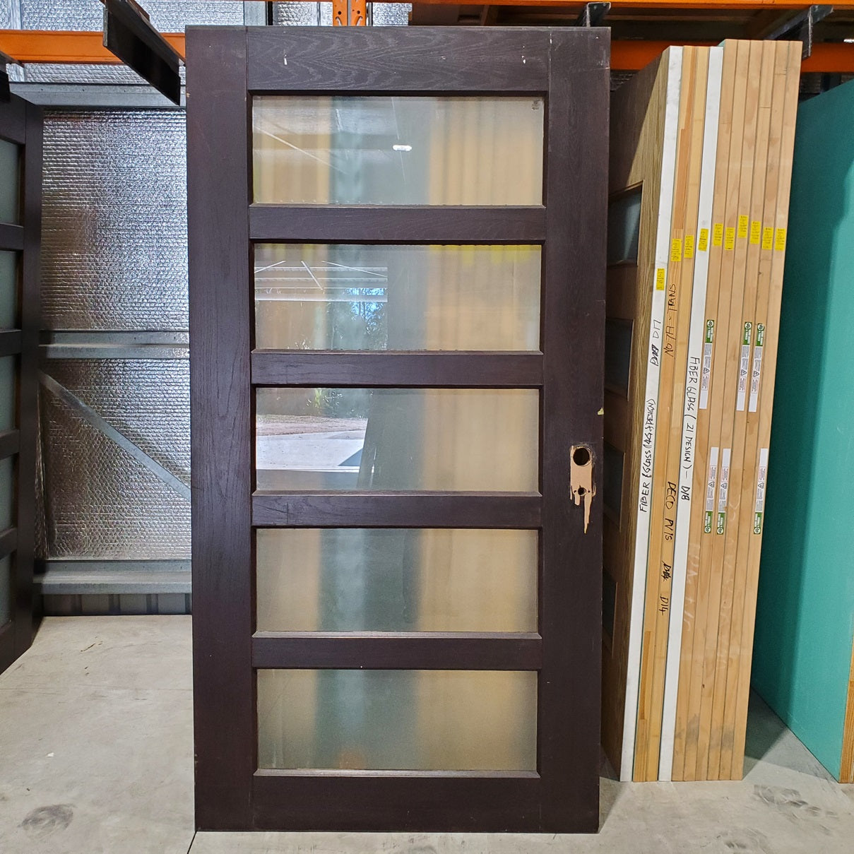 Timber Entry Door - 2338h x 1200w Solid Core w/ 5 x Obscure Glass *Factory 2nd* 20082