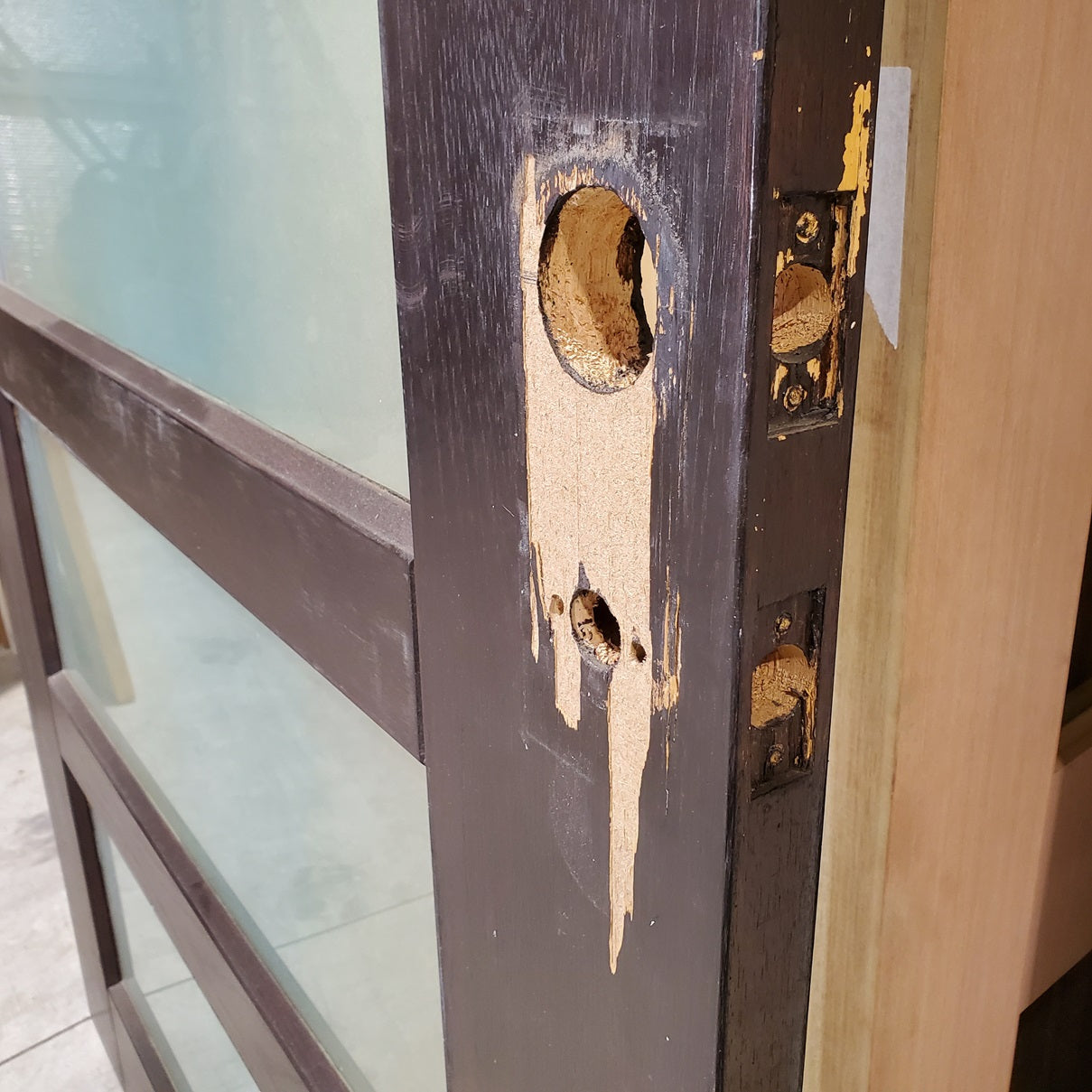 Timber Entry Door - 2338h x 1200w Solid Core w/ 5 x Obscure Glass *Factory 2nd* 20082