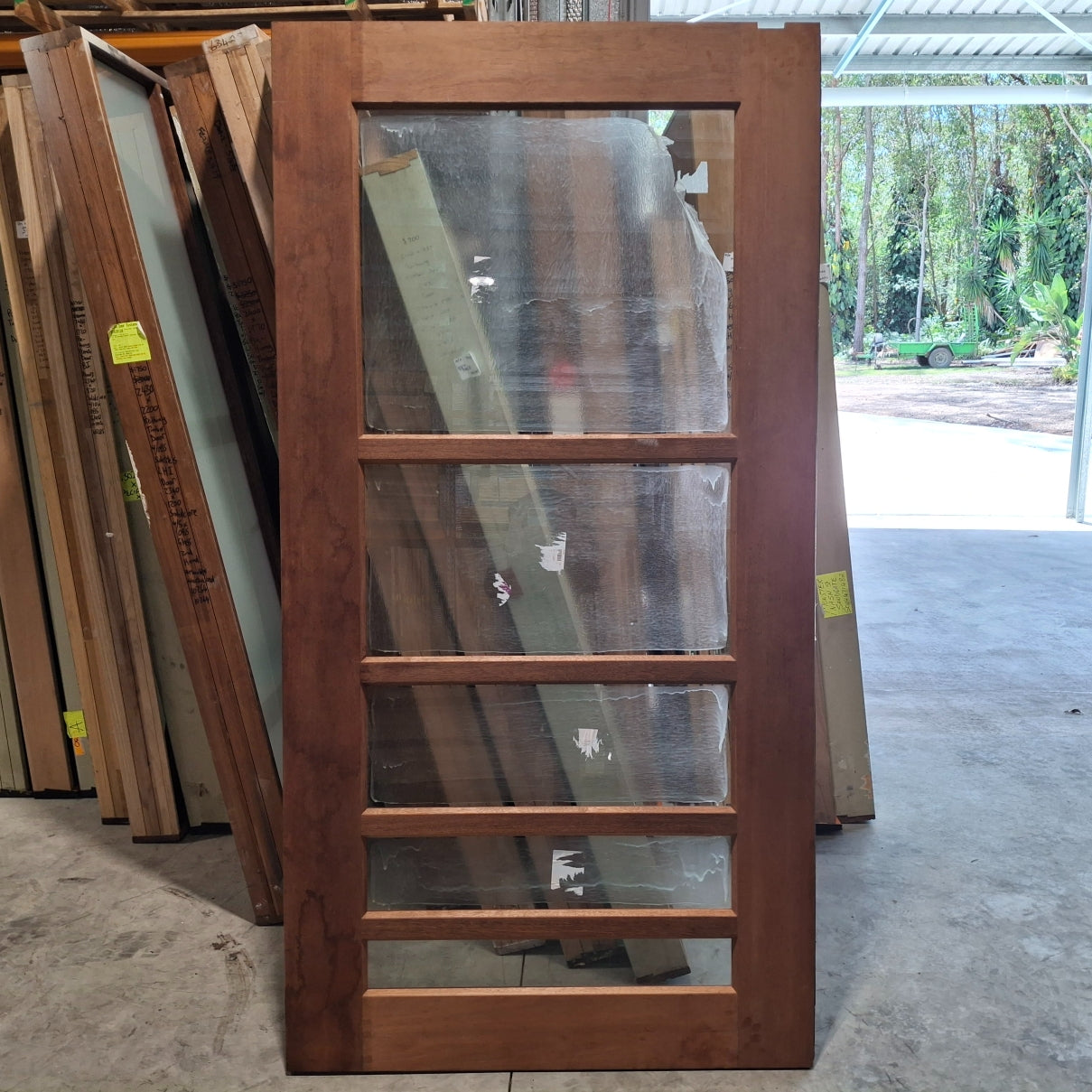 Timber Entry Door - 2340h x 1200w Merbau Door w/ 5 x Clear Glass *Factory 2nd* SKU: 20172