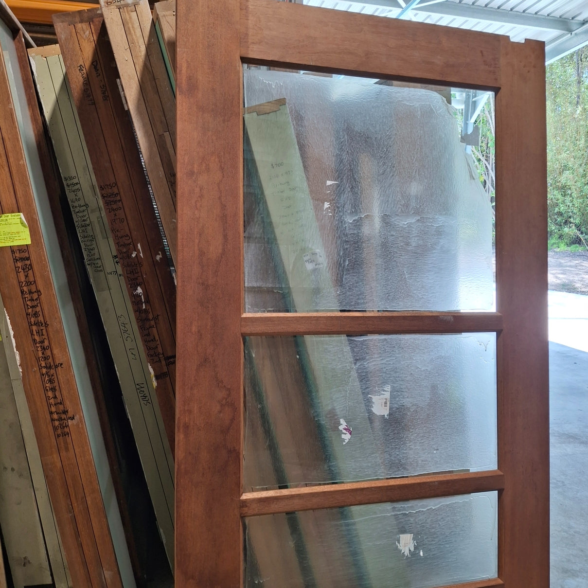 Timber Entry Door - 2340h x 1200w Merbau Door w/ 5 x Clear Glass *Factory 2nd* SKU: 20172