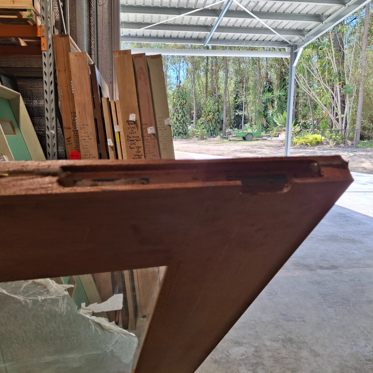 Timber Entry Door - 2340h x 1200w Merbau Door w/ 5 x Clear Glass *Factory 2nd* SKU: 20172