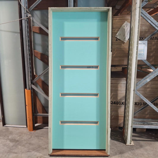 Timber Entry Door - Pre-Hung in a 2110h x 887w Frame w/ 4 x OBS Glass (VER4) *Factory 2nd* 20225