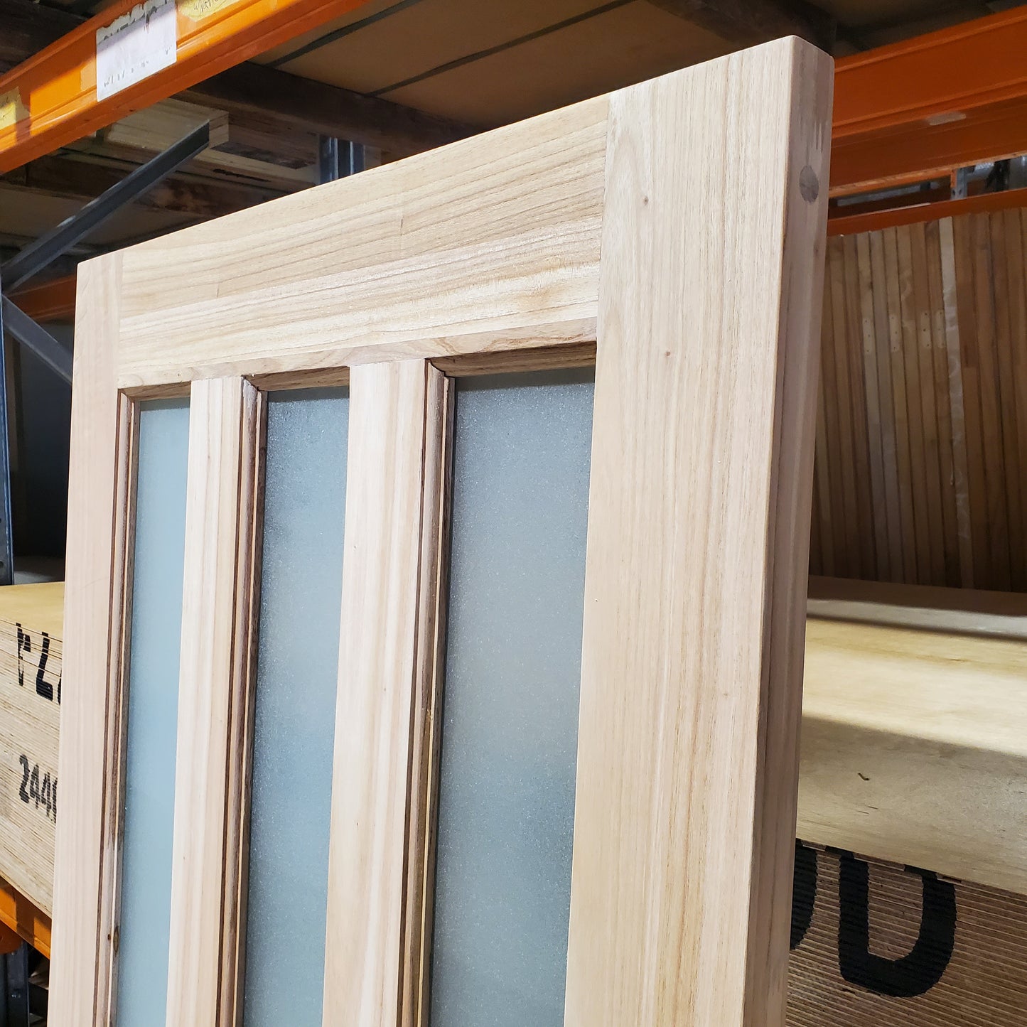 Timber Entry Door - 2037h x 820w Solid Core w/ 3 x Obscure (Frosted) Glass *New Imported* 40014