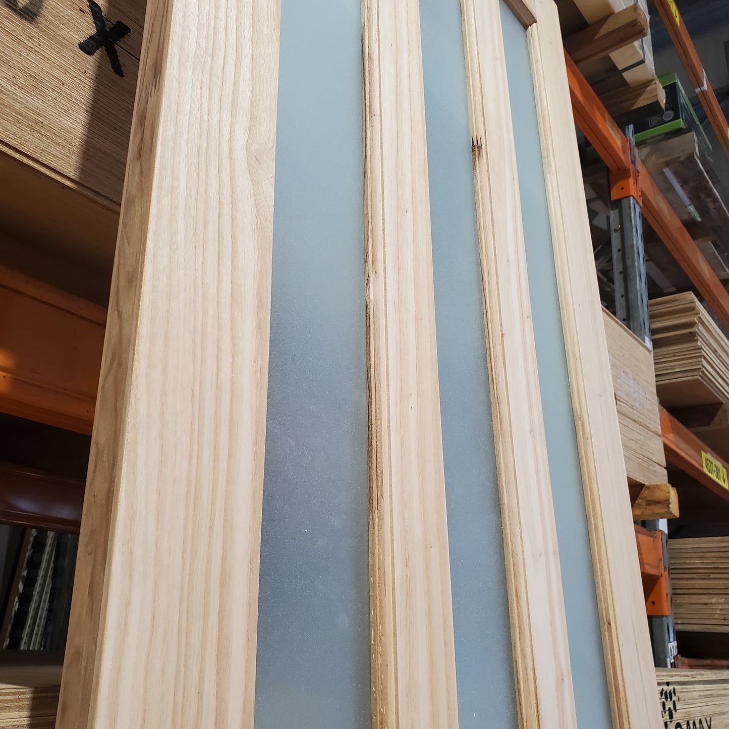 Timber Entry Door - 2037h x 820w Solid Core w/ 3 x Obscure (Frosted) Glass *New Imported* 40014