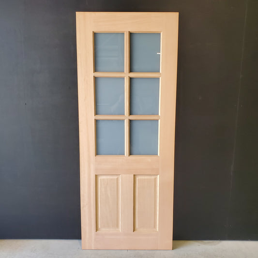 Timber Entry Door - 2040h x 820w Solid Core w/ 6 x Obscure (Frosted) Glass Panels *New* 40030