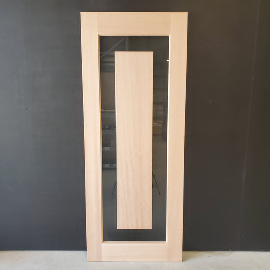 Timber Entry Door - 2040h x 820w Solid Core w/ Floating Timber Panel clear Glass *New* 40031