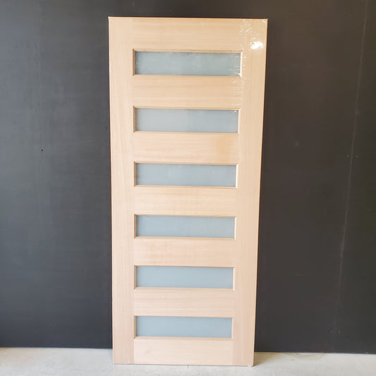 Timber Entry Door - 2040h x 870w Solid Core w/ 6 x Horizontal Obscure (Frosted) Glass *New* 40037