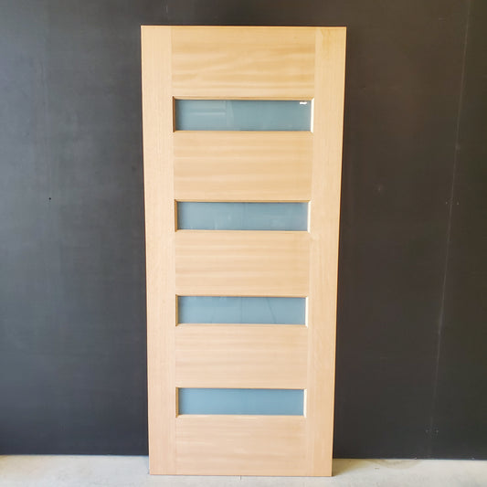 Timber Entry Door - 2040h x 870w Solid Core w/ 4 x Horizontal Obscure (Frosted) Glass *New* 40036