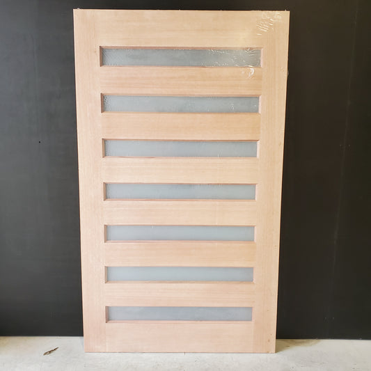 Timber Entry Door - 2040h x 1200w Solid Core w/ 7 x Horizontal Obscure (Frosted) Glass *New* 40047