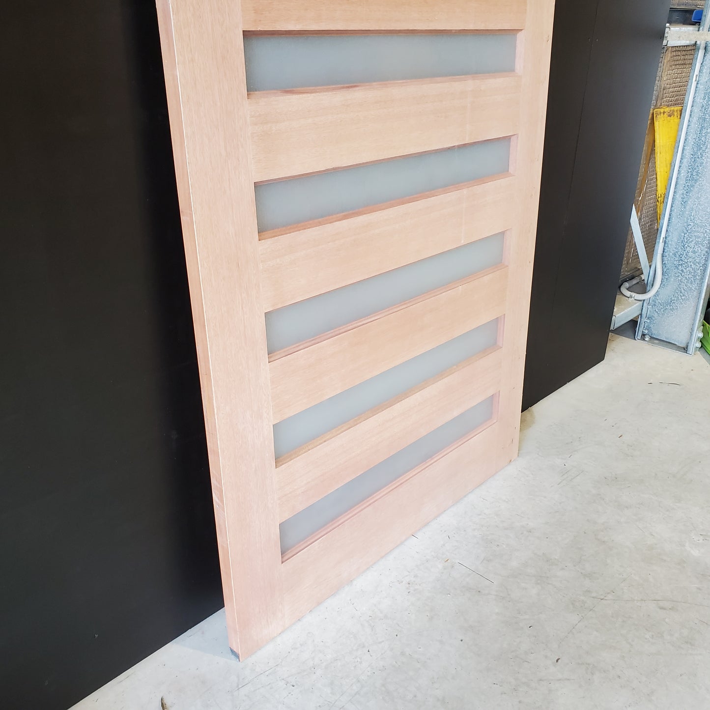 Timber Entry Door - 2040h x 1200w Solid Core w/ 7 x Horizontal Obscure (Frosted) Glass *New* 40047