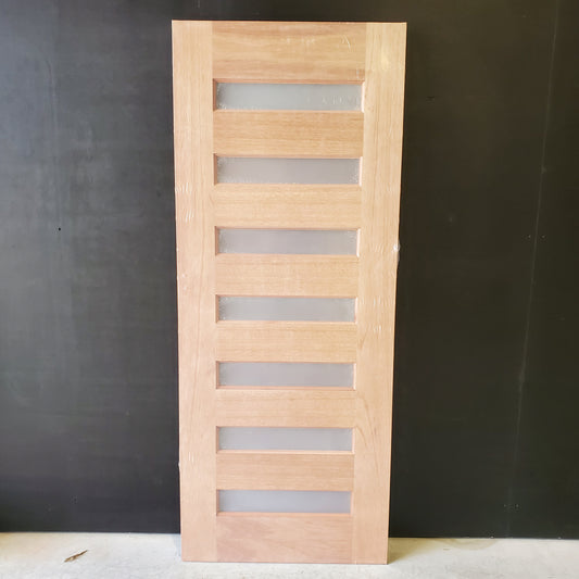 Timber Entry Door - 2040h x 820w Solid Core w/ 7 x Horizontal Obscure (Frosted) Glass *New* 40050